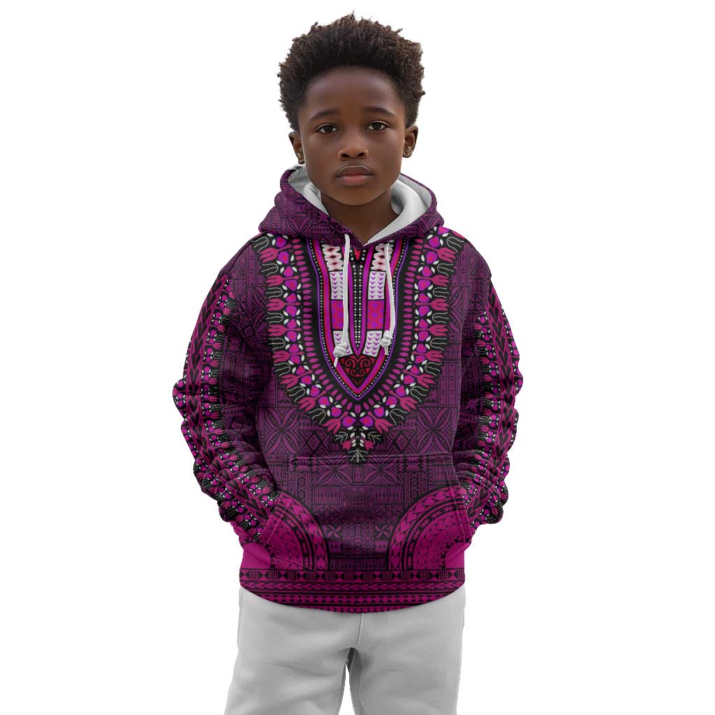 Pink Dashiki and Tapa Pattern Kid Hoodie Africa-Polynesia Together Culture