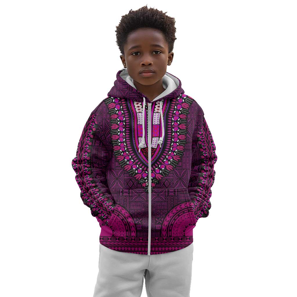 Pink Dashiki and Tapa Pattern Kid Hoodie Africa-Polynesia Together Culture