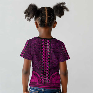 Pink Dashiki and Tapa Pattern Kid T shirt Africa-Polynesia Together Culture