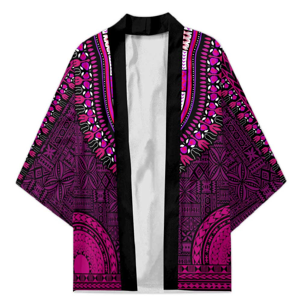 Pink Dashiki and Tapa Pattern Kimono Africa-Polynesia Together Culture