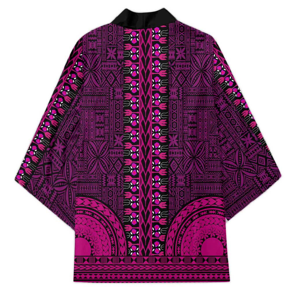 Pink Dashiki and Tapa Pattern Kimono Africa-Polynesia Together Culture