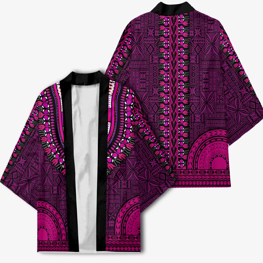 Pink Dashiki and Tapa Pattern Kimono Africa-Polynesia Together Culture