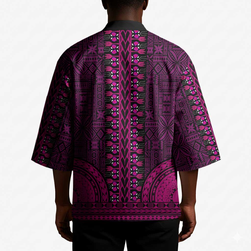 Pink Dashiki and Tapa Pattern Kimono Africa-Polynesia Together Culture