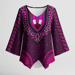 Pink Dashiki and Tapa Pattern Kimono Sleeve Blouse Africa-Polynesia Together Culture