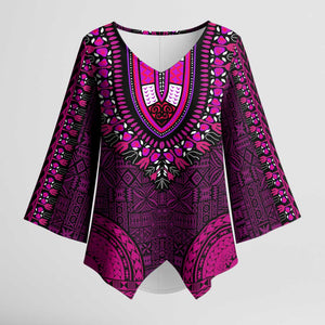 Pink Dashiki and Tapa Pattern Kimono Sleeve Blouse Africa-Polynesia Together Culture