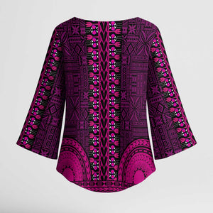 Pink Dashiki and Tapa Pattern Kimono Sleeve Blouse Africa-Polynesia Together Culture