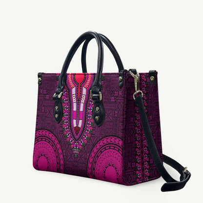 Pink Dashiki and Tapa Pattern Leather Bag Africa-Polynesia Together Culture