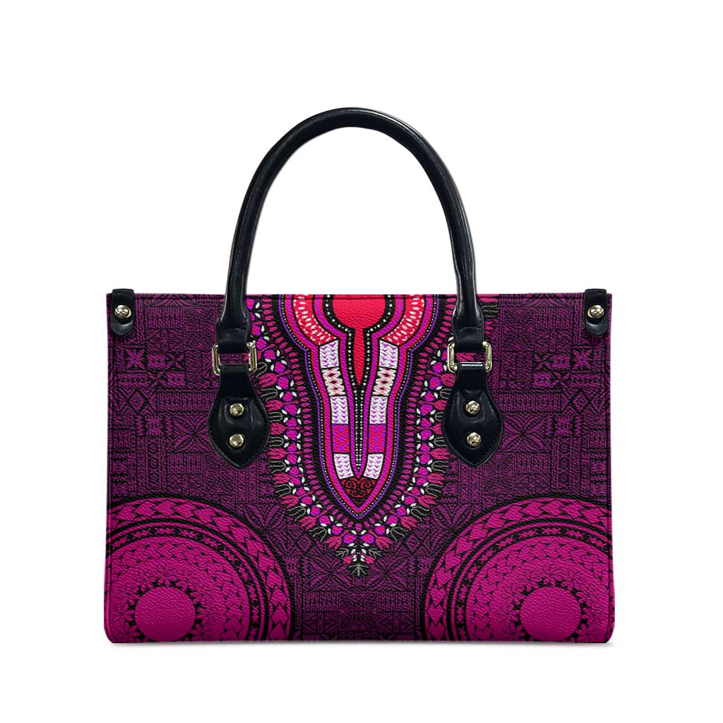 Pink Dashiki and Tapa Pattern Leather Bag Africa-Polynesia Together Culture