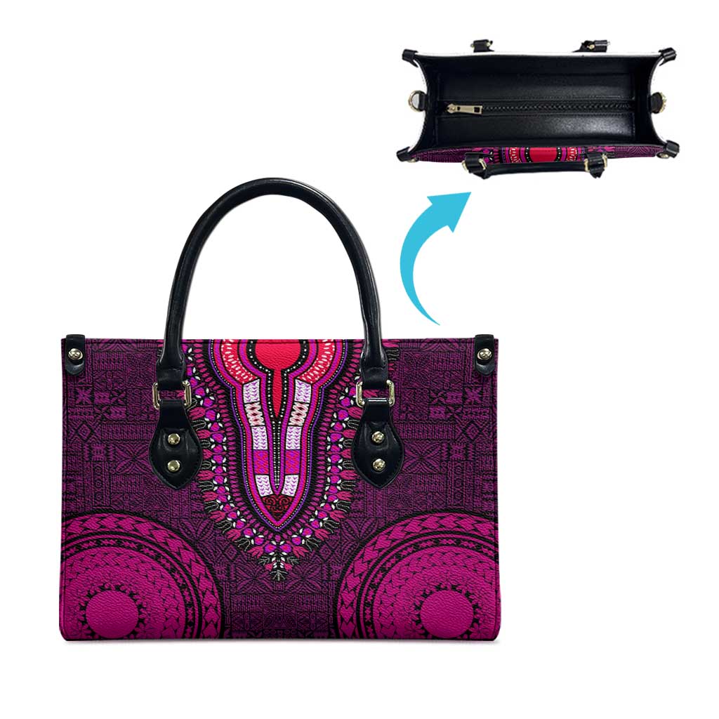 Pink Dashiki and Tapa Pattern Leather Bag Africa-Polynesia Together Culture