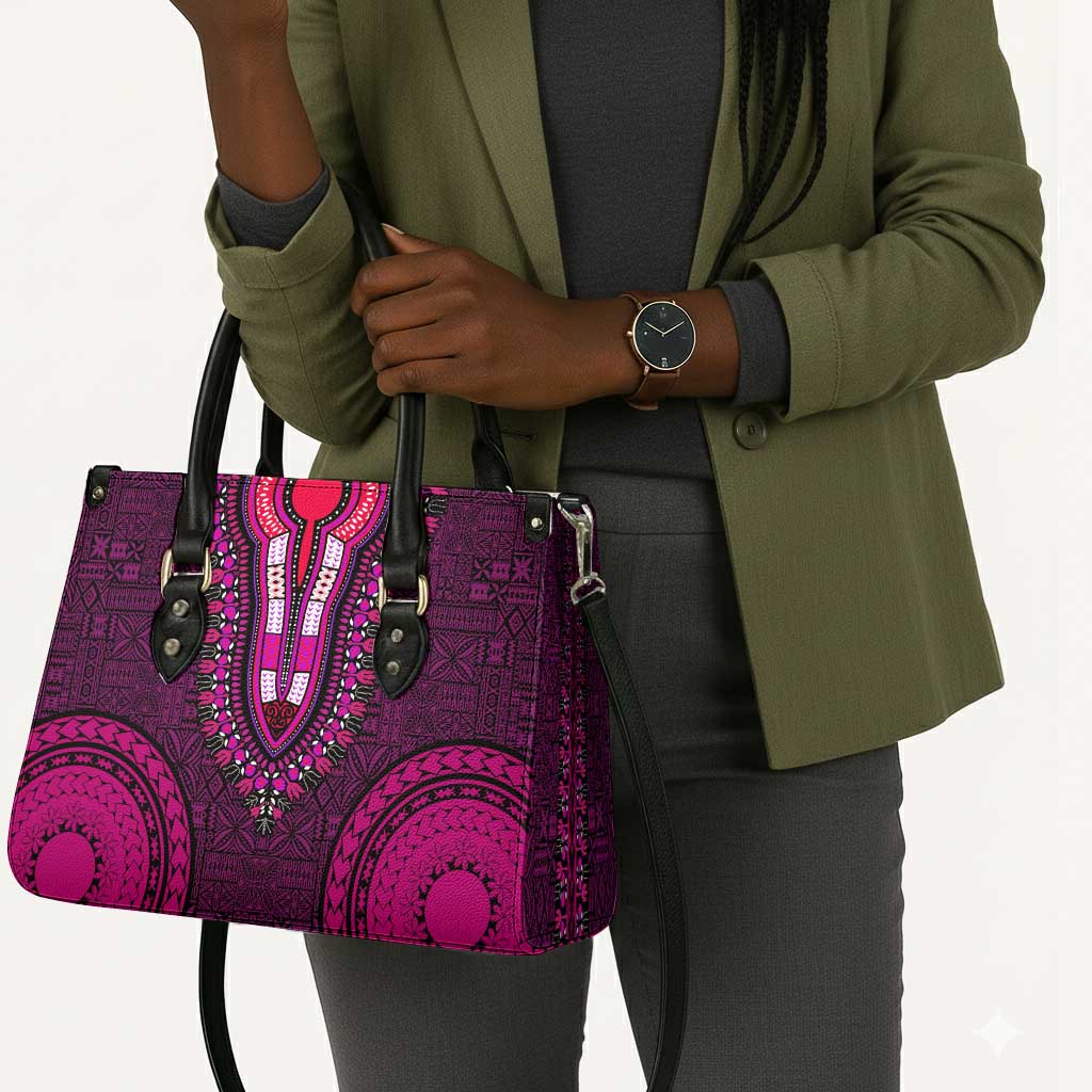 Pink Dashiki and Tapa Pattern Leather Bag Africa-Polynesia Together Culture