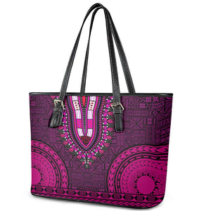 Pink Dashiki and Tapa Pattern Leather Tote Bag Africa-Polynesia Together Culture