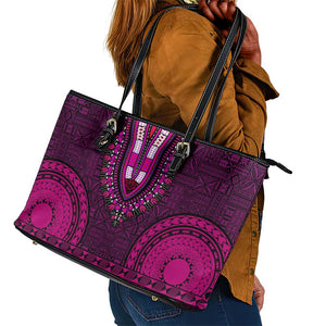 Pink Dashiki and Tapa Pattern Leather Tote Bag Africa-Polynesia Together Culture