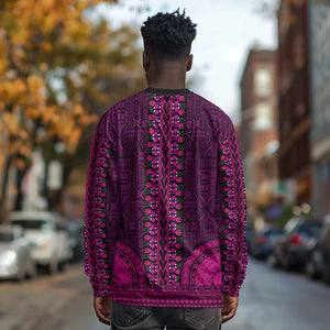 Pink Dashiki and Tapa Pattern Long Sleeve Shirt Africa-Polynesia Together Culture