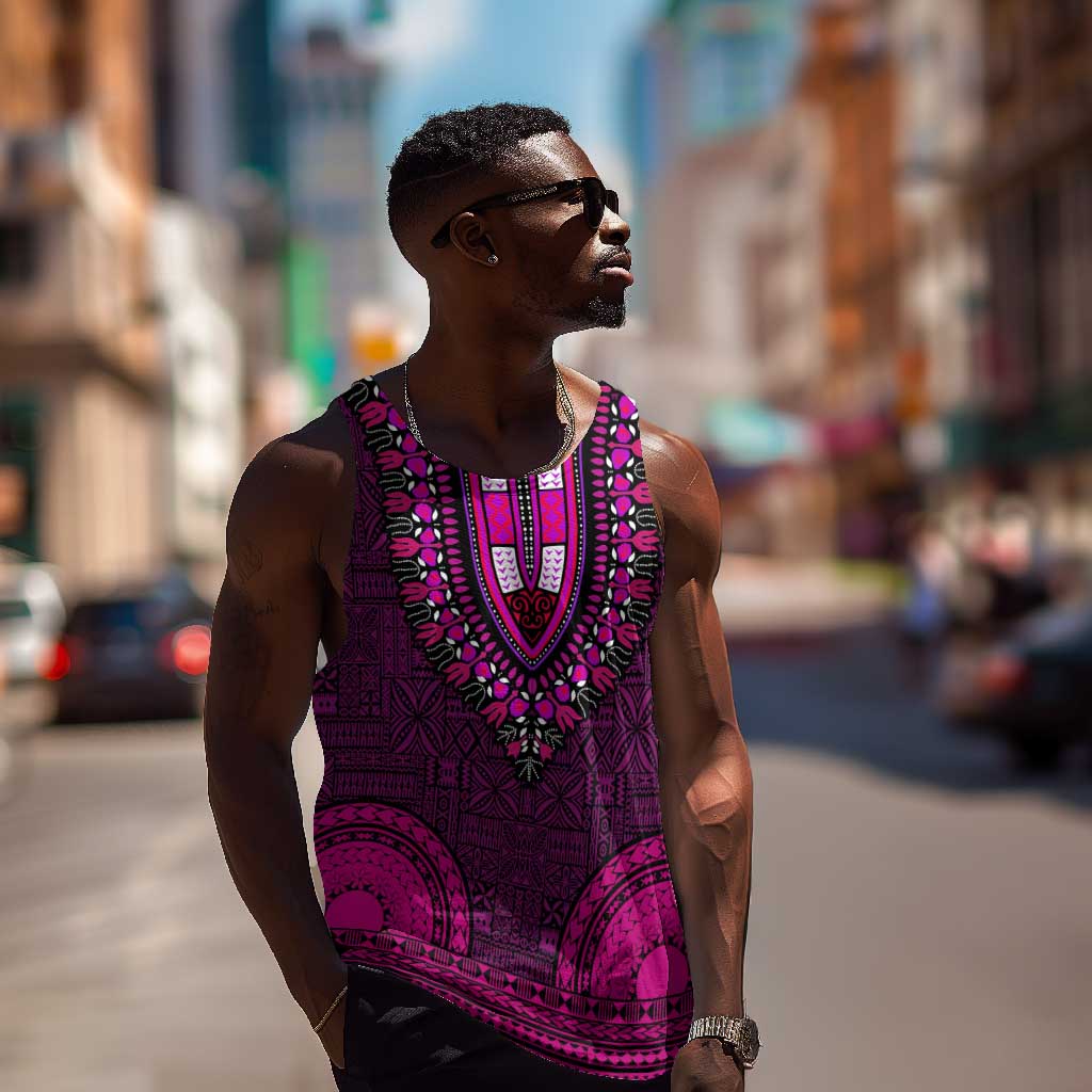 Pink Dashiki and Tapa Pattern Men Tank Top Africa-Polynesia Together Culture