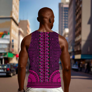 Pink Dashiki and Tapa Pattern Men Tank Top Africa-Polynesia Together Culture