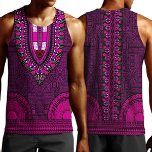 Pink Dashiki and Tapa Pattern Men Tank Top Africa-Polynesia Together Culture