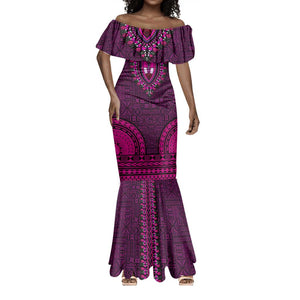 Pink Dashiki and Tapa Pattern Mermaid Dress Africa-Polynesia Together Culture