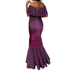 Pink Dashiki and Tapa Pattern Mermaid Dress Africa-Polynesia Together Culture