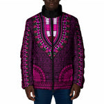 Pink Dashiki and Tapa Pattern Padded Jacket Africa-Polynesia Together Culture