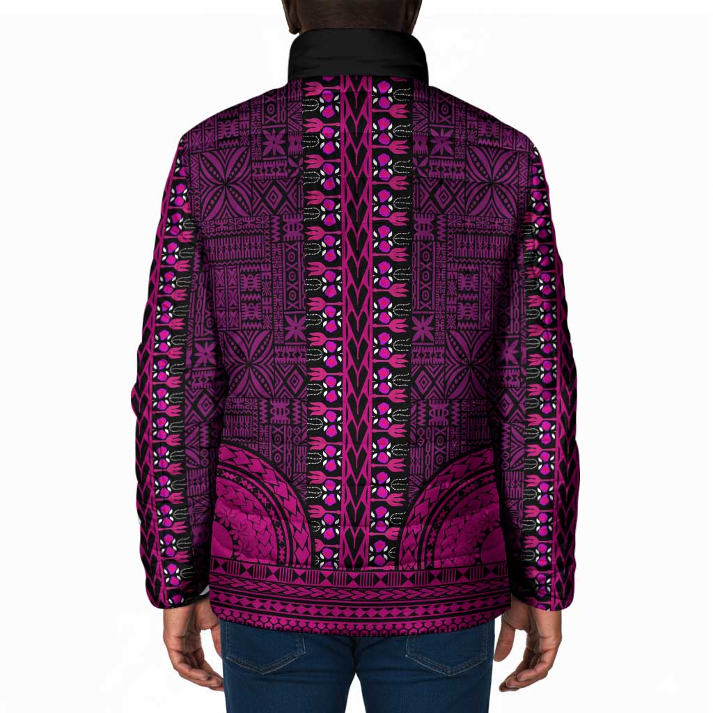 Pink Dashiki and Tapa Pattern Padded Jacket Africa-Polynesia Together Culture