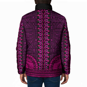 Pink Dashiki and Tapa Pattern Padded Jacket Africa-Polynesia Together Culture