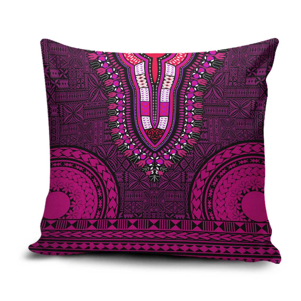Pink Dashiki and Tapa Pattern Pillow Cover Africa-Polynesia Together Culture