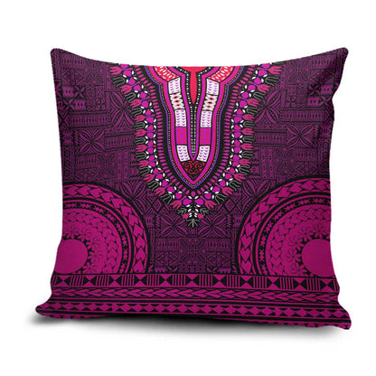 Pink Dashiki and Tapa Pattern Pillow Cover Africa-Polynesia Together Culture