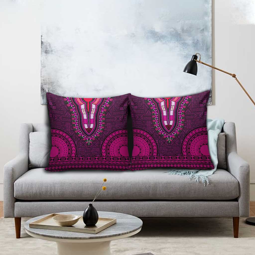 Pink Dashiki and Tapa Pattern Pillow Cover Africa-Polynesia Together Culture