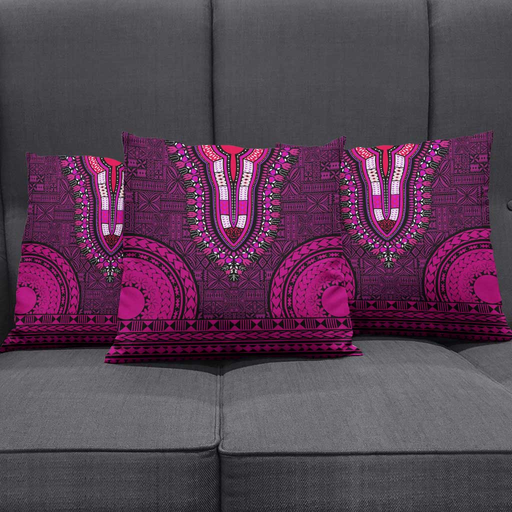 Pink Dashiki and Tapa Pattern Pillow Cover Africa-Polynesia Together Culture