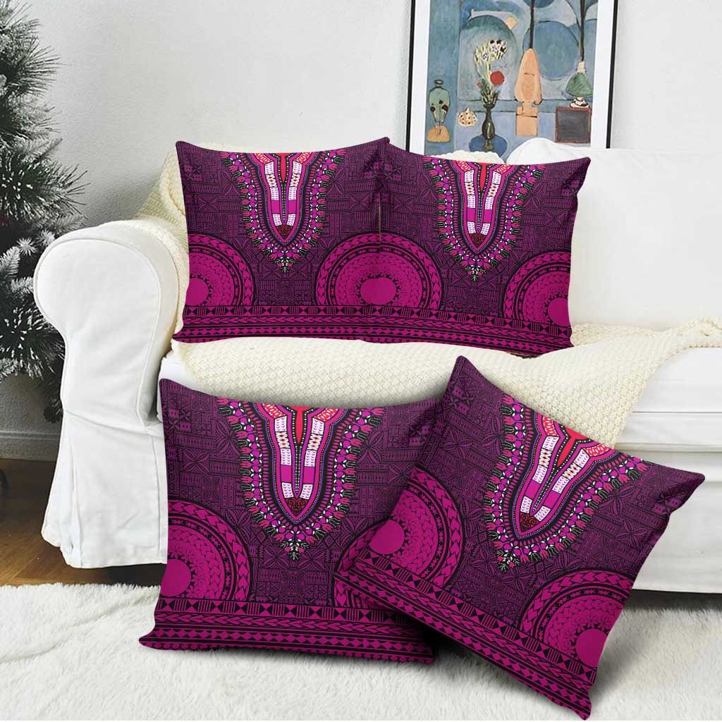 Pink Dashiki and Tapa Pattern Pillow Cover Africa-Polynesia Together Culture