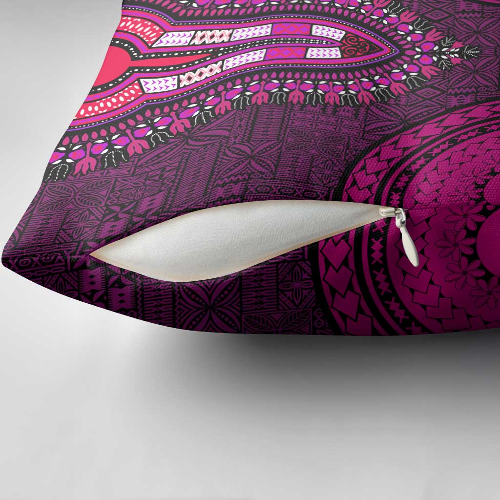 Pink Dashiki and Tapa Pattern Pillow Cover Africa-Polynesia Together Culture