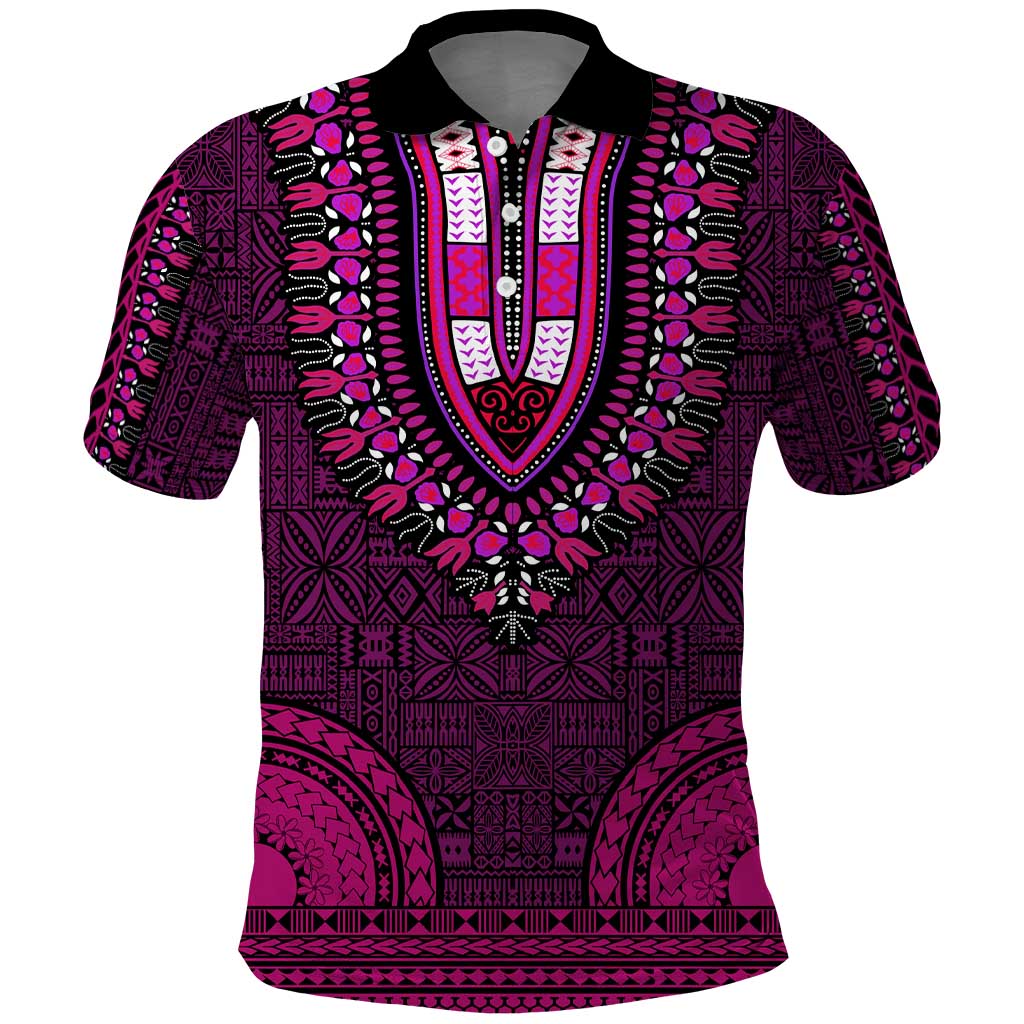 Pink Dashiki and Tapa Pattern Polo Shirt Africa-Polynesia Together Culture