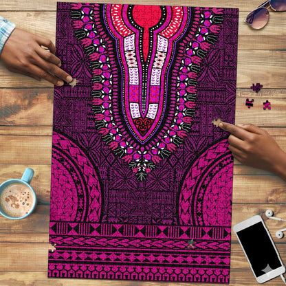 Pink Dashiki and Tapa Pattern Puzzle Africa-Polynesia Together Culture