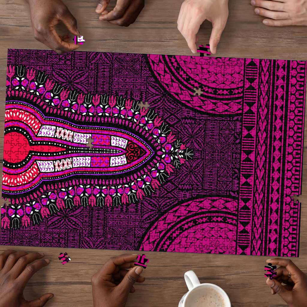 Pink Dashiki and Tapa Pattern Puzzle Africa-Polynesia Together Culture