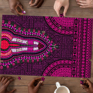 Pink Dashiki and Tapa Pattern Puzzle Africa-Polynesia Together Culture