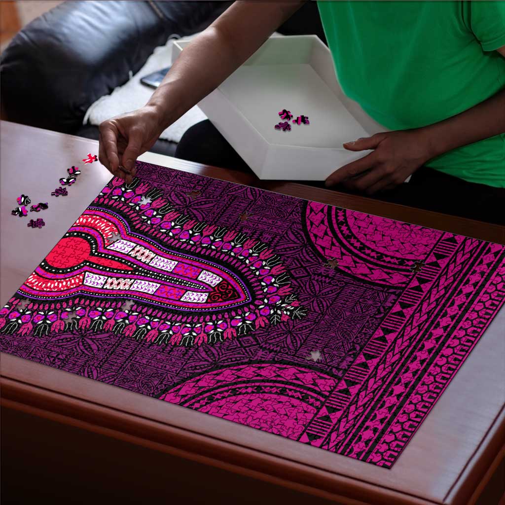 Pink Dashiki and Tapa Pattern Puzzle Africa-Polynesia Together Culture