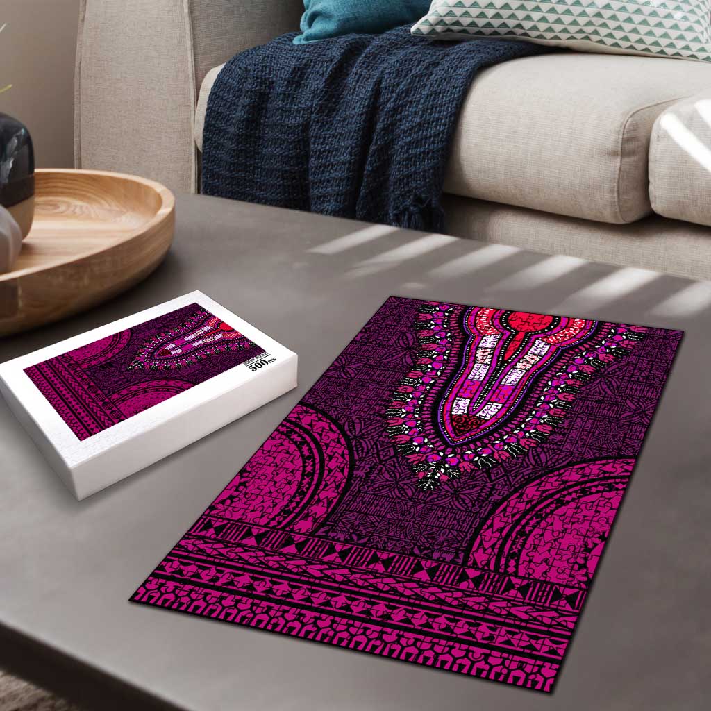 Pink Dashiki and Tapa Pattern Puzzle Africa-Polynesia Together Culture