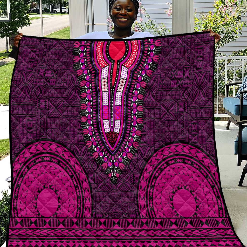 Pink Dashiki and Tapa Pattern Quilt Africa-Polynesia Together Culture