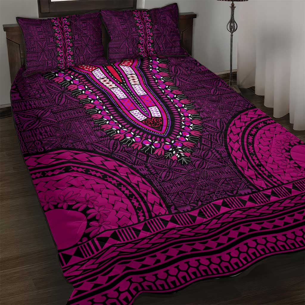 Pink Dashiki and Tapa Pattern Quilt Bed Set Africa-Polynesia Together Culture