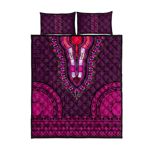 Pink Dashiki and Tapa Pattern Quilt Bed Set Africa-Polynesia Together Culture