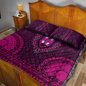 Pink Dashiki and Tapa Pattern Quilt Bed Set Africa-Polynesia Together Culture