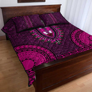 Pink Dashiki and Tapa Pattern Quilt Bed Set Africa-Polynesia Together Culture