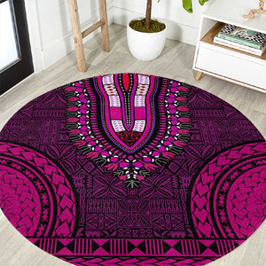 Pink Dashiki and Tapa Pattern Round Carpet Africa-Polynesia Together Culture