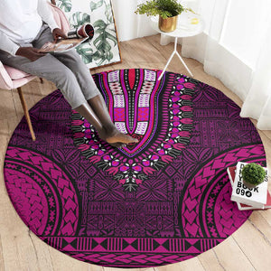 Pink Dashiki and Tapa Pattern Round Carpet Africa-Polynesia Together Culture