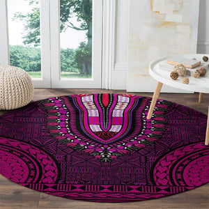 Pink Dashiki and Tapa Pattern Round Carpet Africa-Polynesia Together Culture