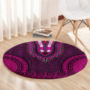 Pink Dashiki and Tapa Pattern Round Carpet Africa-Polynesia Together Culture