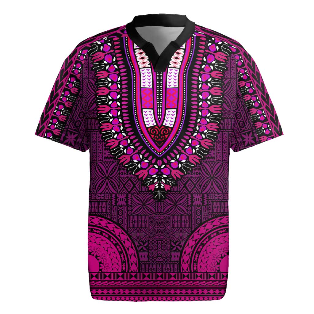 Pink Dashiki and Tapa Pattern Rugby Jersey Africa-Polynesia Together Culture