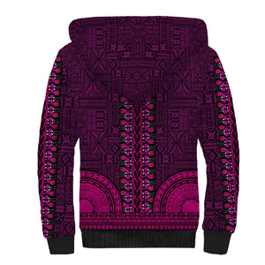 Pink Dashiki and Tapa Pattern Sherpa Hoodie Africa-Polynesia Together Culture