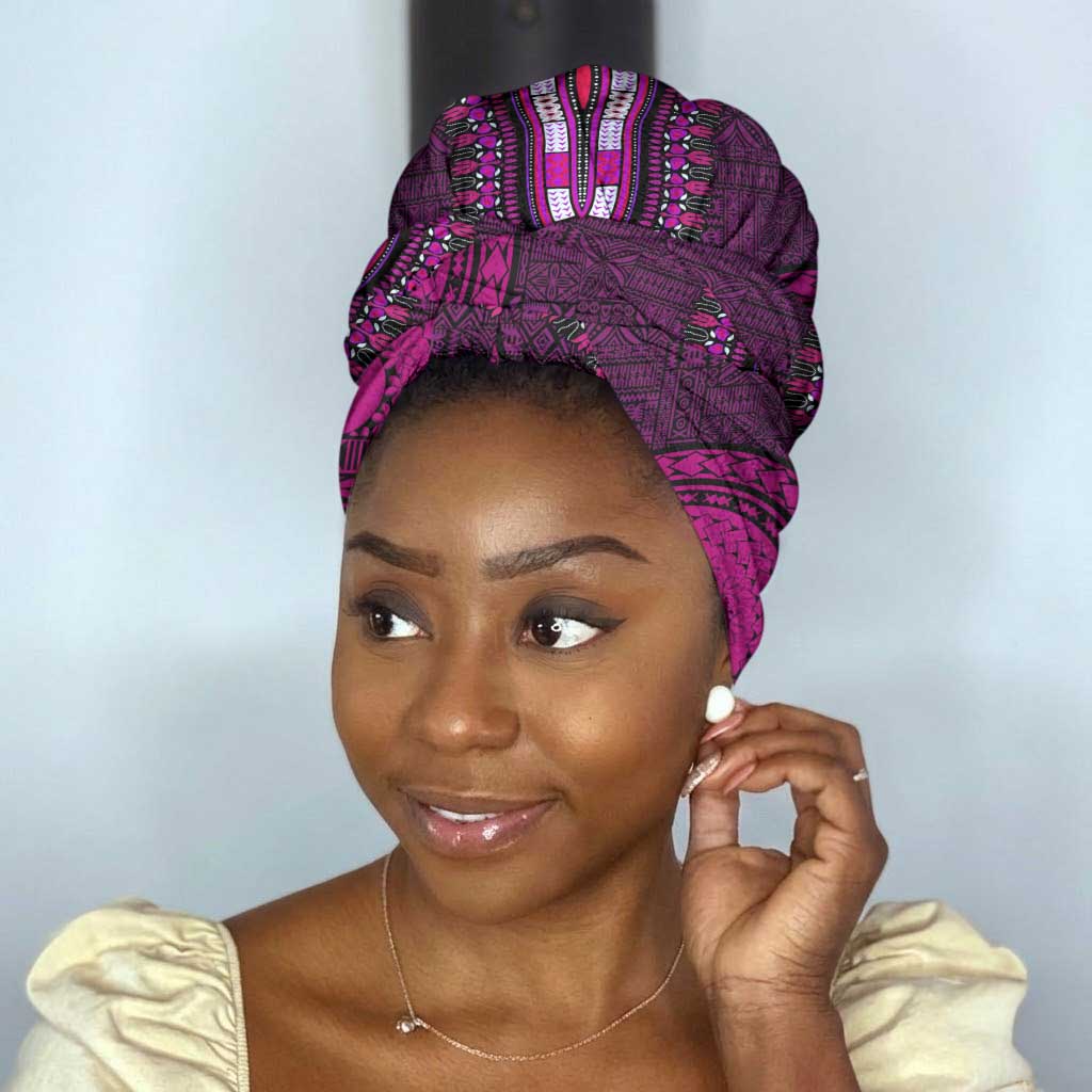 Pink Dashiki and Tapa Pattern Simple Headwrap Africa and Polynesia Together Culture