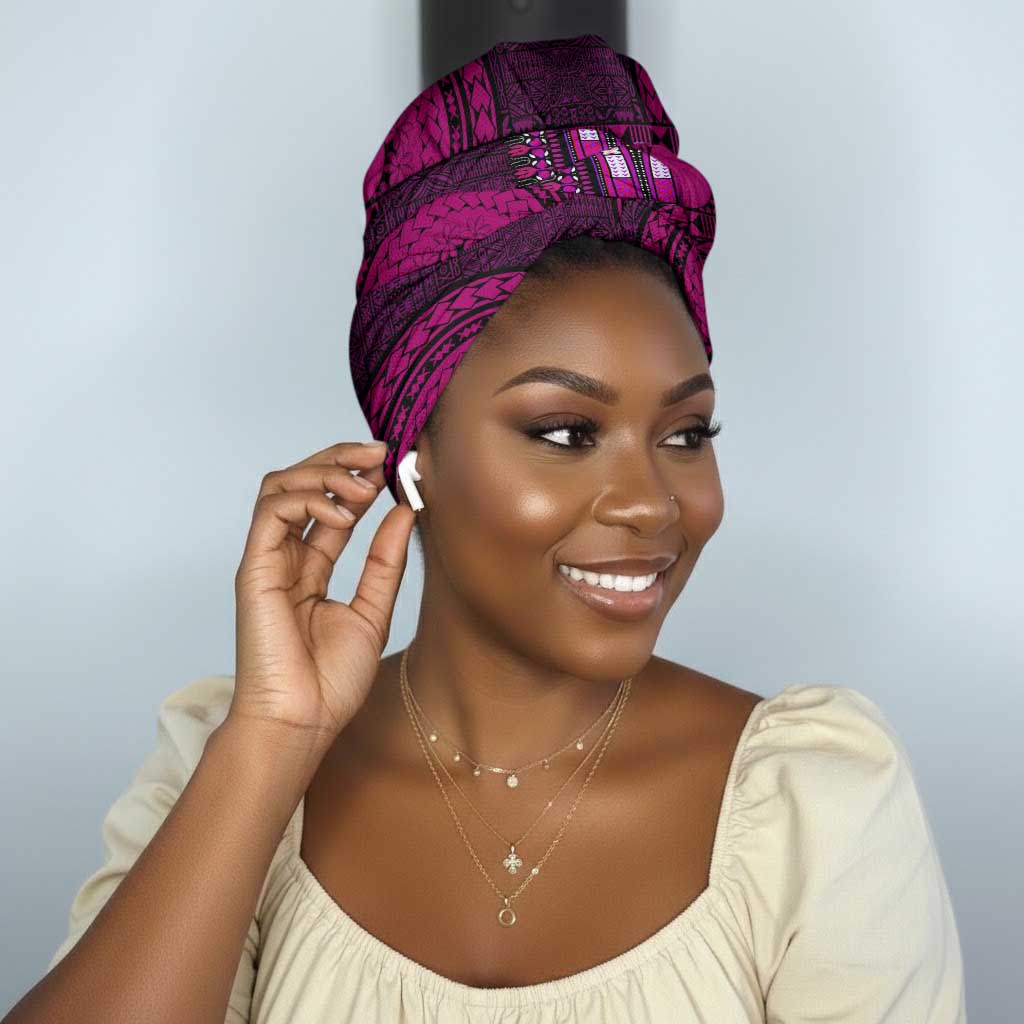 Pink Dashiki and Tapa Pattern Simple Headwrap Africa and Polynesia Together Culture